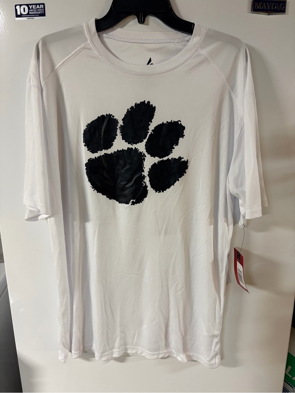 White Men’s Short-Sleeve Tee with Black Paw Print